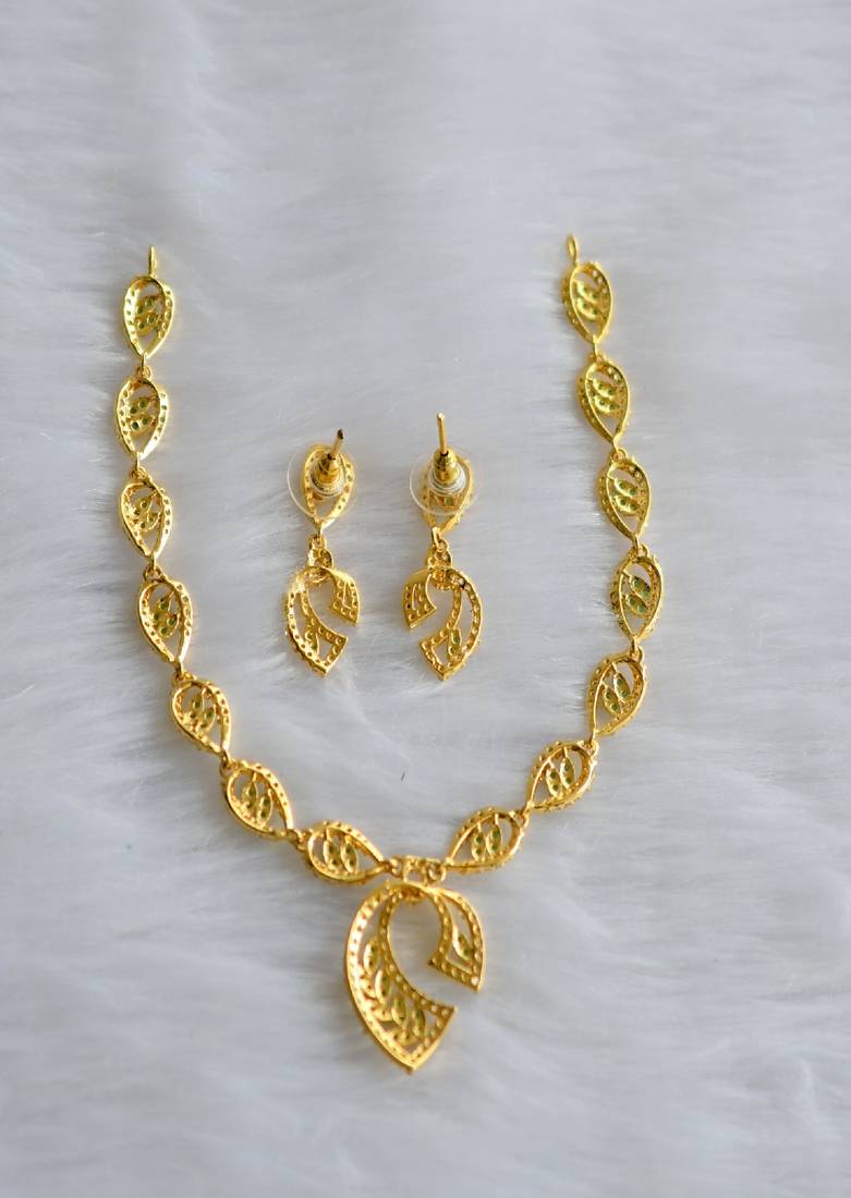 Gold tone green-white necklace set dj-01830