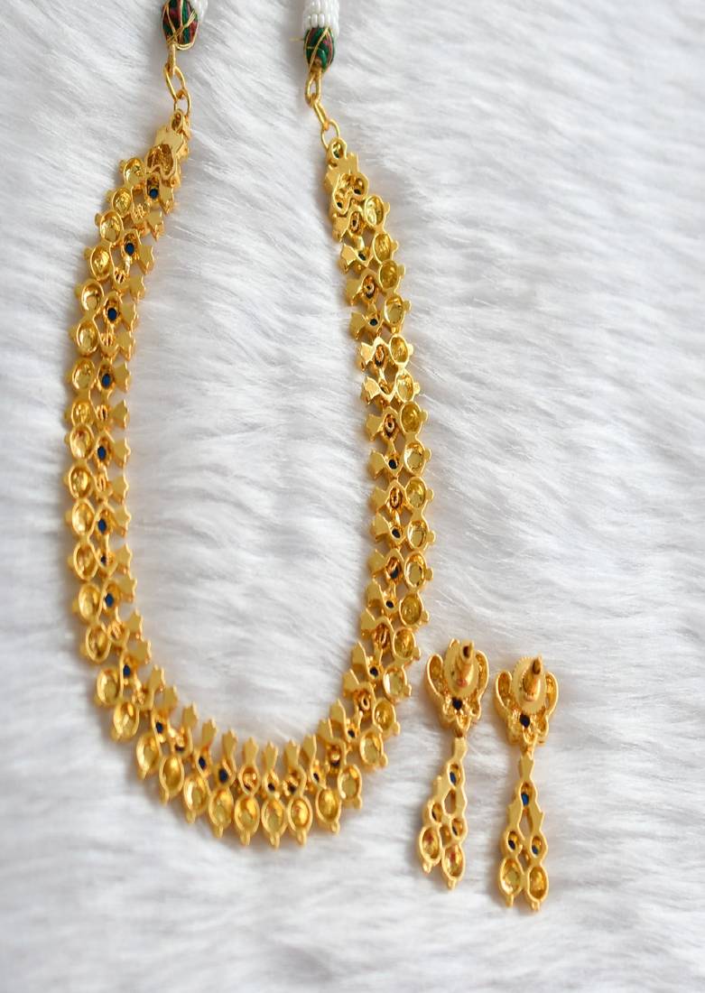 Gold tone Blue Necklace Set dj-01727