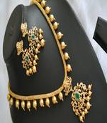 Gold tone cz-green pearl necklace set dj-01669