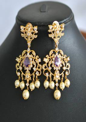 Gold tone cz purple pearl necklace set dj-01671 2