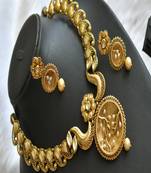 Antique gold tone pearl kundan necklace set dj-01807