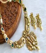 Antique real peacock feather kundan pearl necklace set dj-01818