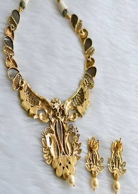 Antique real peacock feather kundan pearl necklace set dj-01818 3