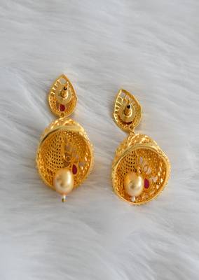 Gold tone cz-ruby Jhumkkas dj-01712 2