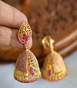 Gold tone ruby jhumkka dj-01713