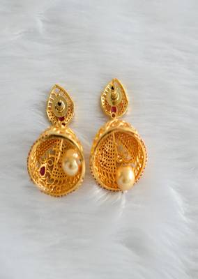 Gold tone ruby jhumkka dj-01713 2