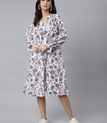 White printed cotton long-dresses