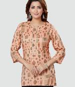 Peach printed rayon short-kurtis