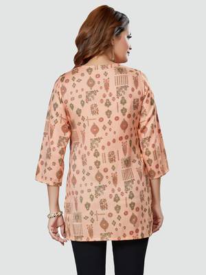 Peach printed rayon short-kurtis 2