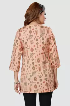 Peach printed rayon short-kurtis