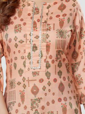 Peach printed rayon short-kurtis 4