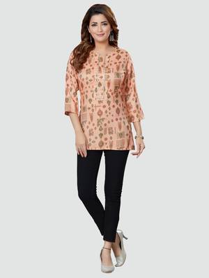 Peach printed rayon short-kurtis 5