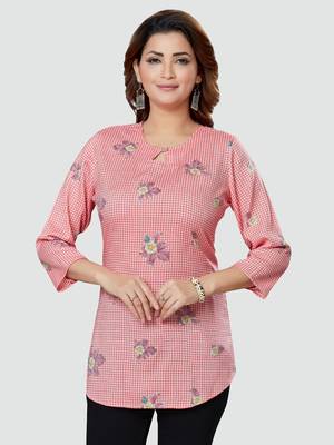 Pink printed rayon short-kurtis 1