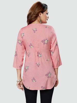 Pink printed rayon short-kurtis 2