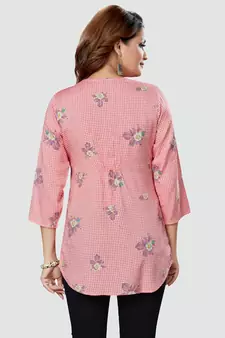 Pink printed rayon short-kurtis