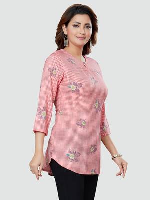 Pink printed rayon short-kurtis 3