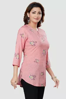 Pink printed rayon short-kurtis