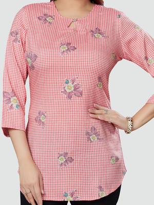 Pink printed rayon short-kurtis 4
