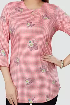 Pink printed rayon short-kurtis