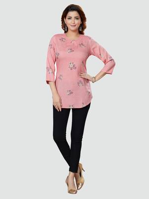 Pink printed rayon short-kurtis 5