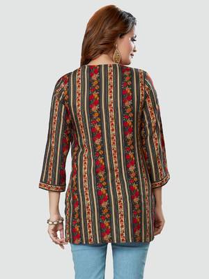 Black printed rayon short-kurtis 2