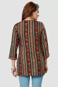 Black printed rayon short-kurtis