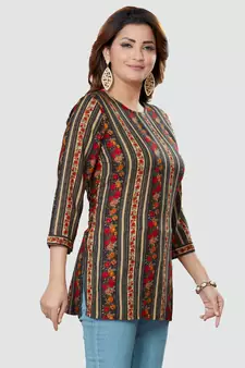 Black printed rayon short-kurtis