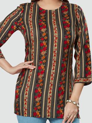 Black printed rayon short-kurtis 4