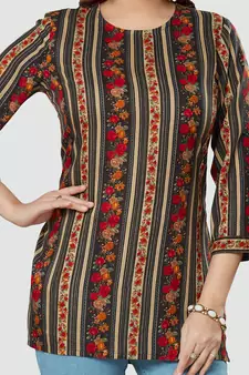 Black printed rayon short-kurtis