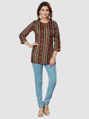 Black printed rayon short-kurtis 5