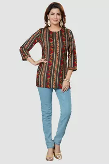 Black printed rayon short-kurtis