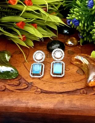 Turquoise Brass Star American Diamond Earrings Studs for Women 2