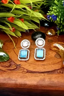 Turquoise Brass Star American Diamond Earrings Studs for Women