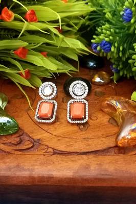 Orange Brass Star American Diamond Earrings Studs for Women 2