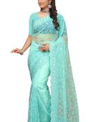 Sky blue embroidered net saree with blouse