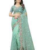 Green embroidered net saree with blouse