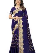 Navy blue embroidered georgette saree with blouse