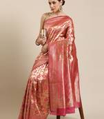 Pink Woven Poly Silk Blend Saree With Blouse