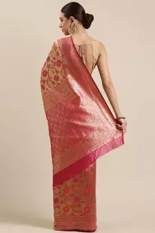 Pink Woven Poly silk blend Saree With Blouse