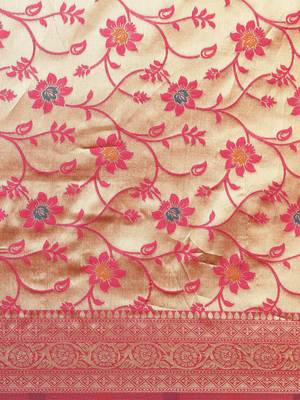 Pink Woven Poly silk blend Saree With Blouse 3