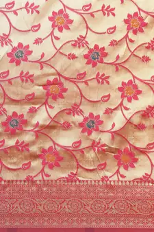 Pink Woven Poly silk blend Saree With Blouse