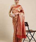 Red Woven Poly Silk Blend Saree With Blouse
