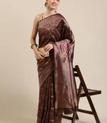 Brown Woven Poly Silk Blend Saree With Blouse