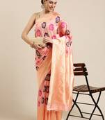 Peach Woven Poly Silk Blend Saree With Blouse