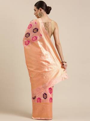 Peach Woven Poly silk blend Saree With Blouse 2