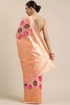 Peach Woven Poly silk blend Saree With Blouse