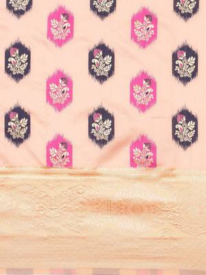 Peach Woven Poly silk blend Saree With Blouse 3