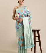 Sea Green Woven Poly Silk Blend Saree With Blouse