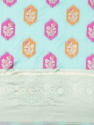 Sea Green Woven Poly silk blend Saree With Blouse 3