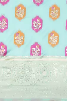 Sea Green Woven Poly Silk Blend Saree With Blouse